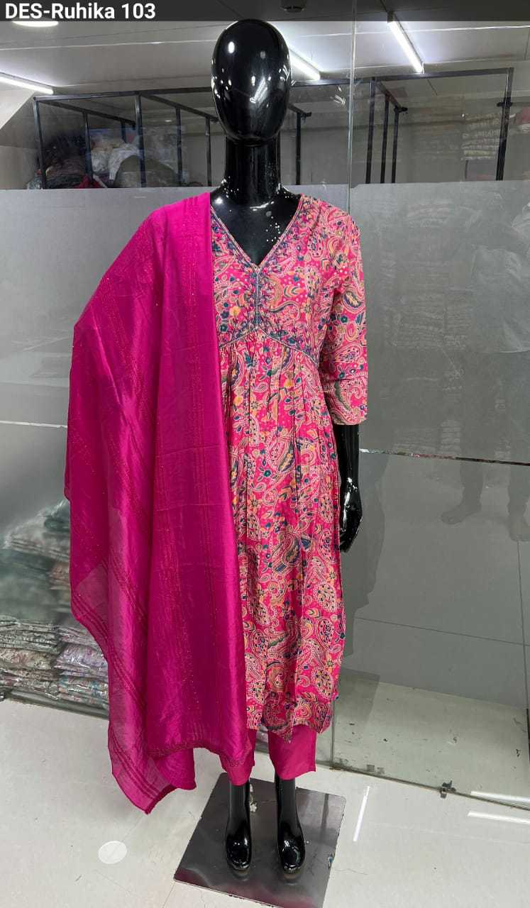 baanvi ruhika chanderi foil printed fancy readymade salwar kameez