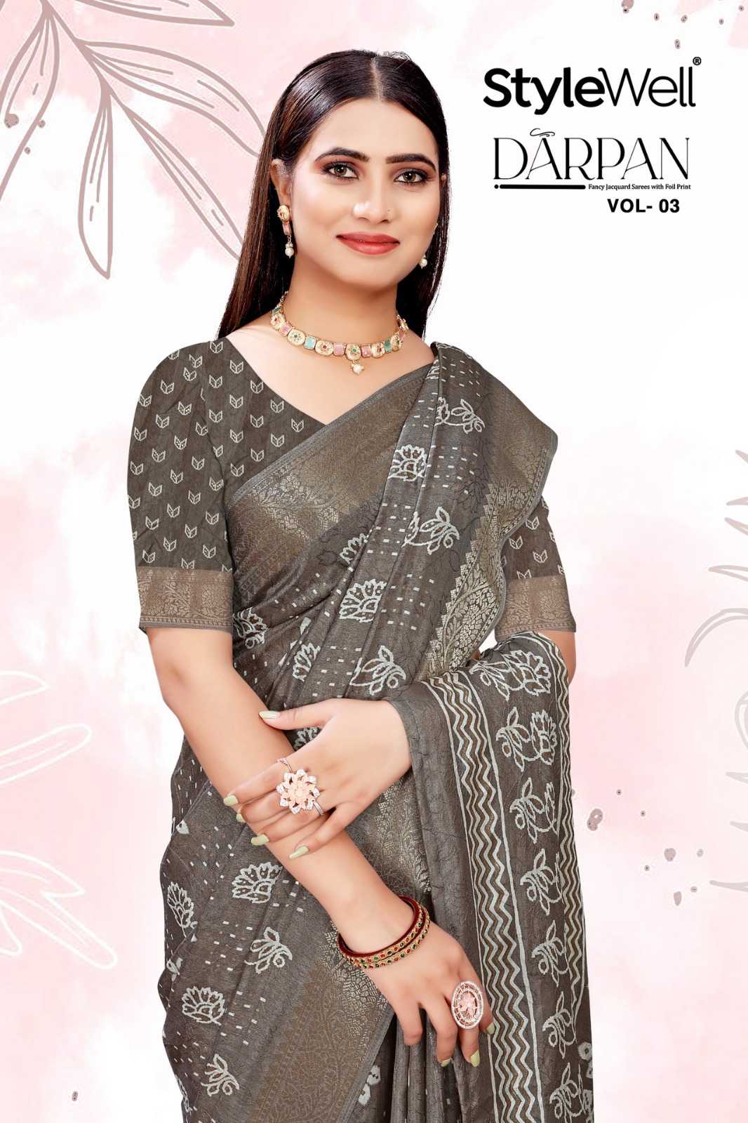 darpan vol 3 by stylewell dola jacquard printed saree with blouse