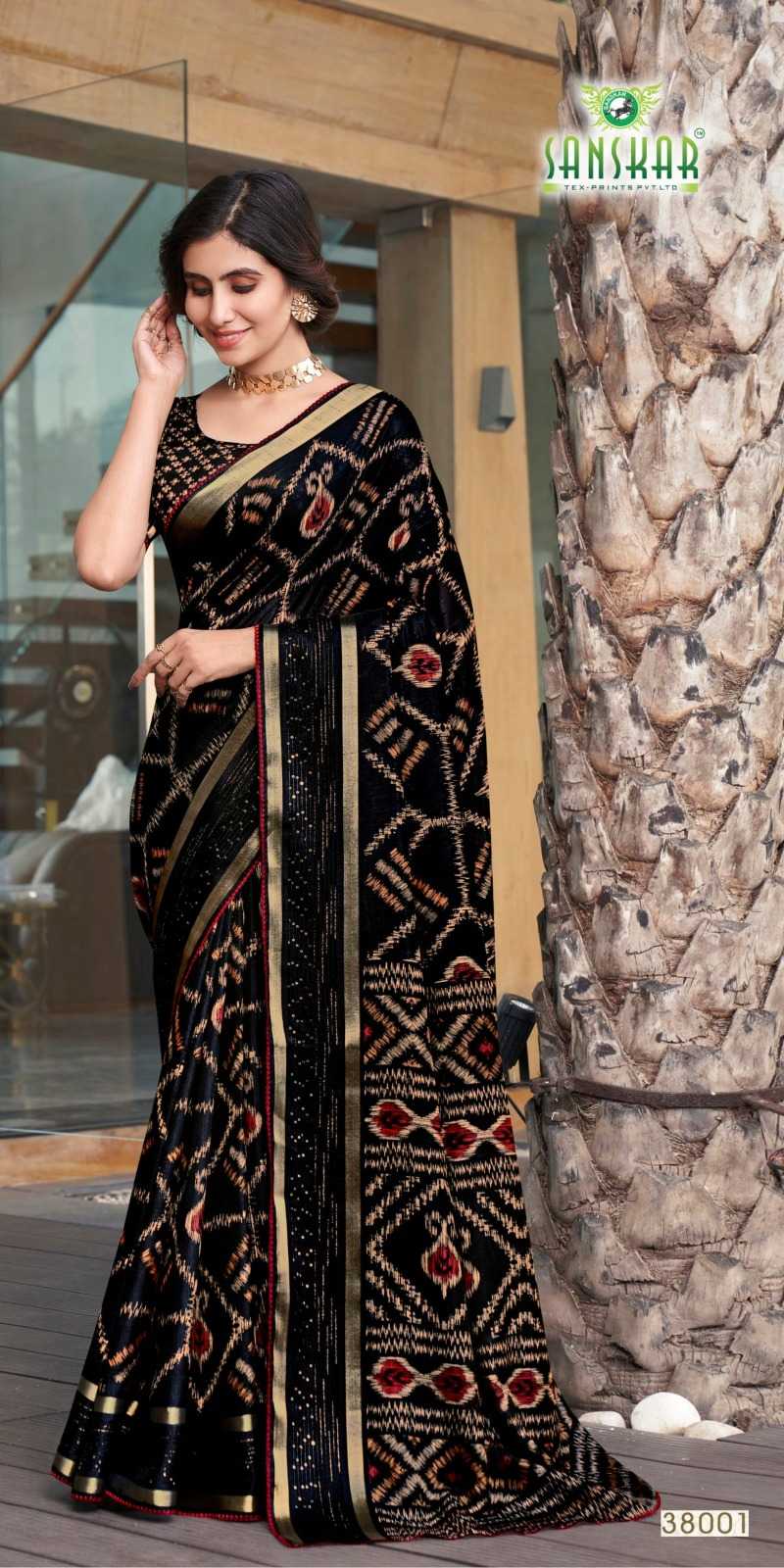 sanskar tex prints aryavart 38001 weaving pattern cotton saree