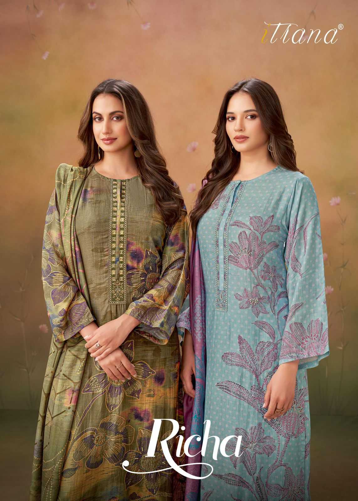 richa by sahiba unique neck organza silk ladies suits