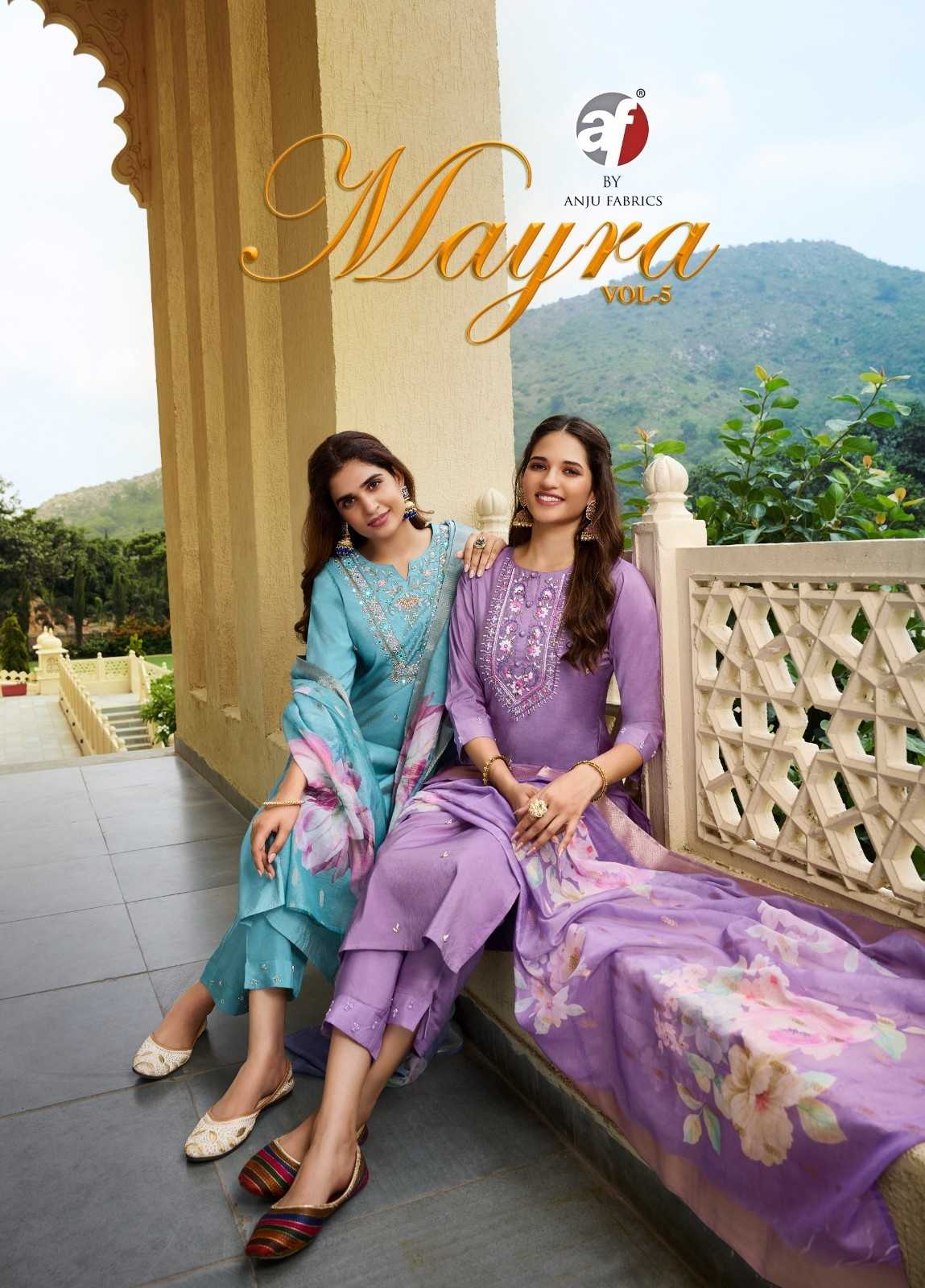 anju fab mayra vol 5 blended shimmer handwork readymade classic 3pcs dress