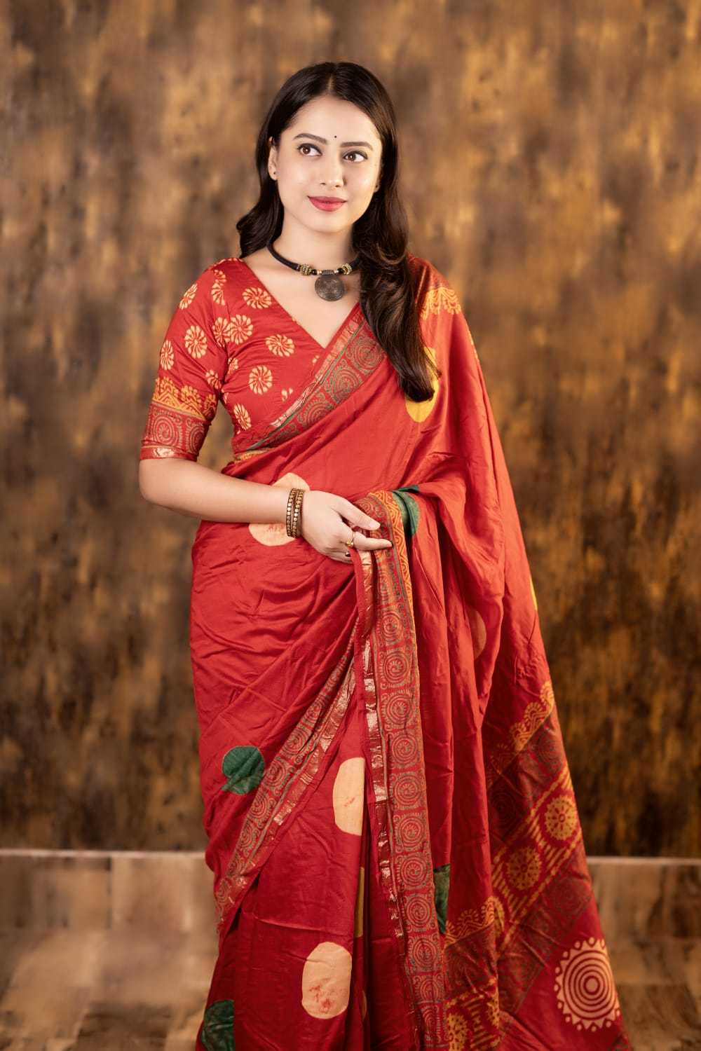 pr kc 200 ajrakh style chanderi cotton fancy comfy wear saree