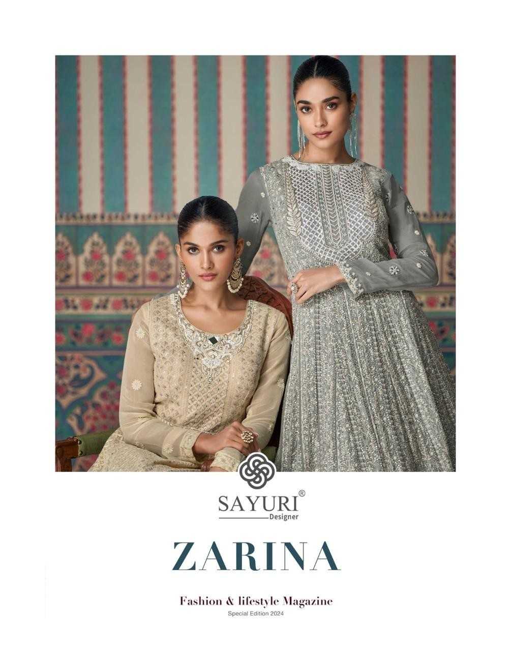 zarina by sayuri designer exclusive georgette full stitch indo western gown 