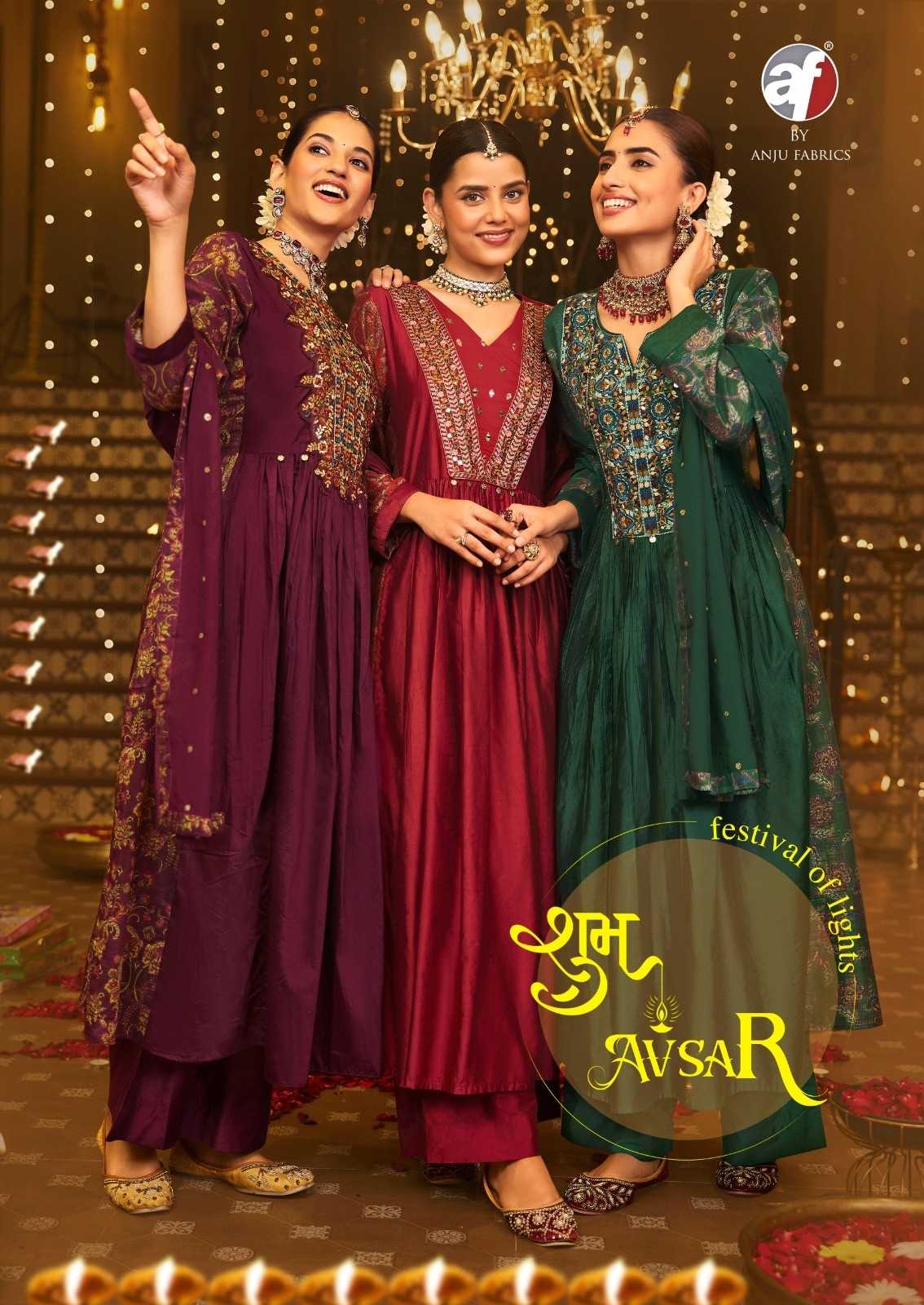 anju fab shubh avsar diwali special viscose readymade 3pcs dress