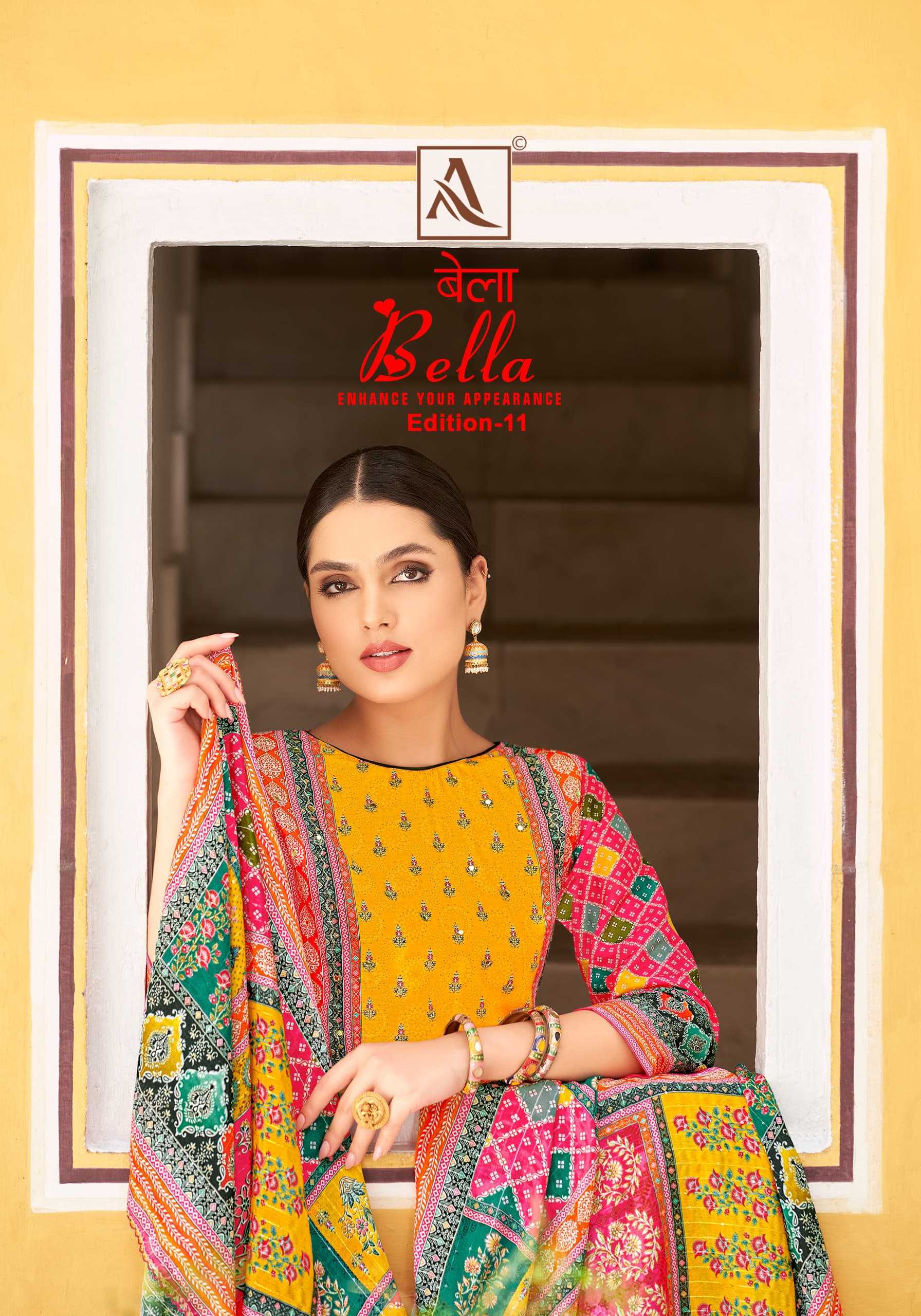 bella vol 11 by alok muslin print regular wear pakistani ladies suit 