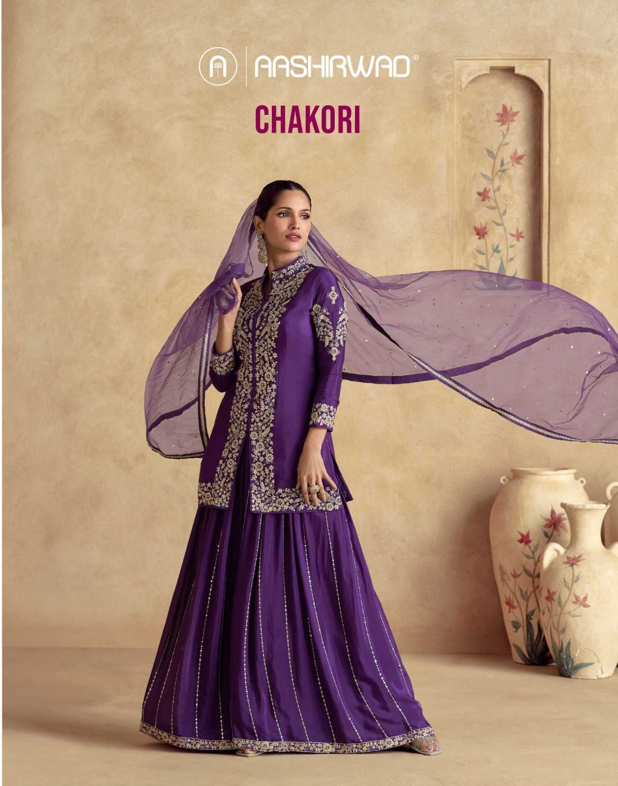 chakori by aashirwad creation chinon silk fully stitch plazzo style festive suit 