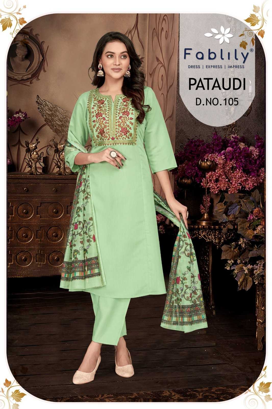 fablily pataudi popular design fully stitch silk fancy combo 3pcs dress