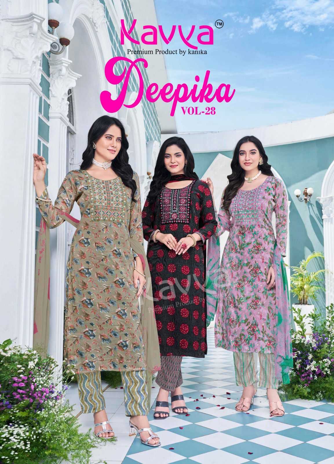 kavya deepika vol 28 readymade capsule print casual 3pcs dress