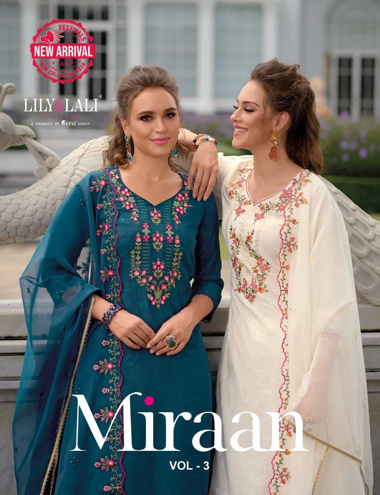 miraan vol 3 by lily & lali viscose silk handwork readymade 3pcs dress