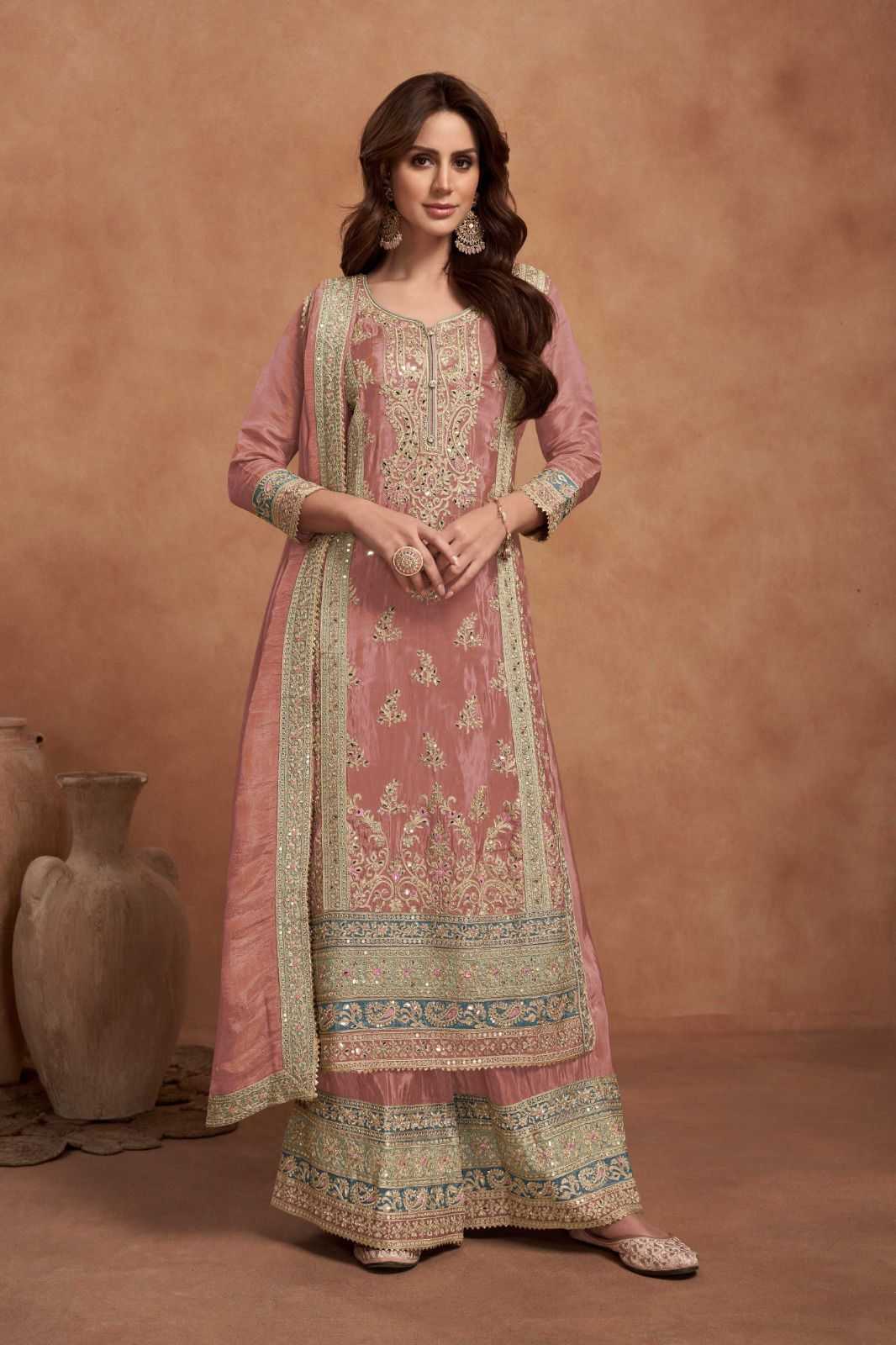 nazia by gulkayra designer simmer silk readymade plazzo style designer suit