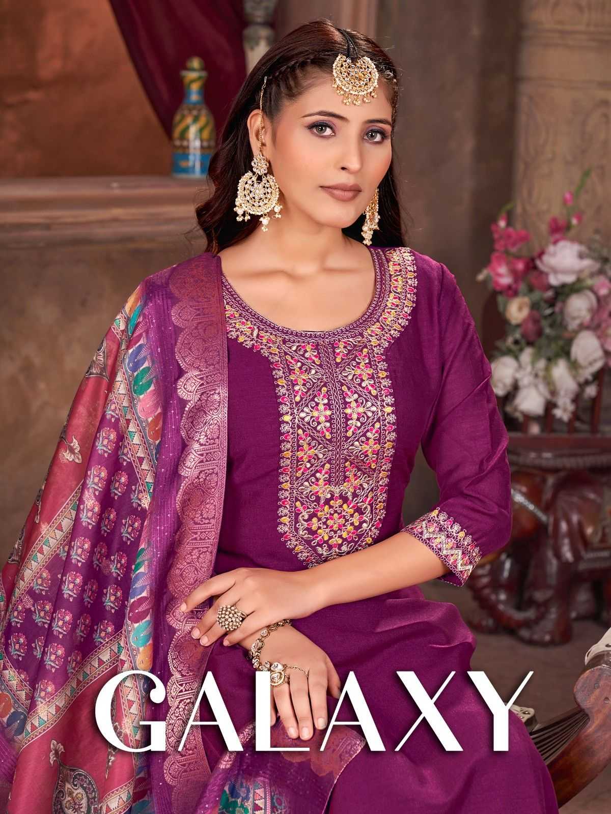 pr galaxy vichitra silk beautiful colours readymade churidar suit 