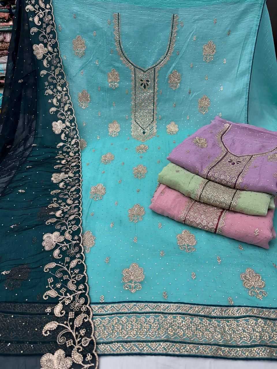 pr kalyani crunchy silk traditional wear ladies unstitch suit 