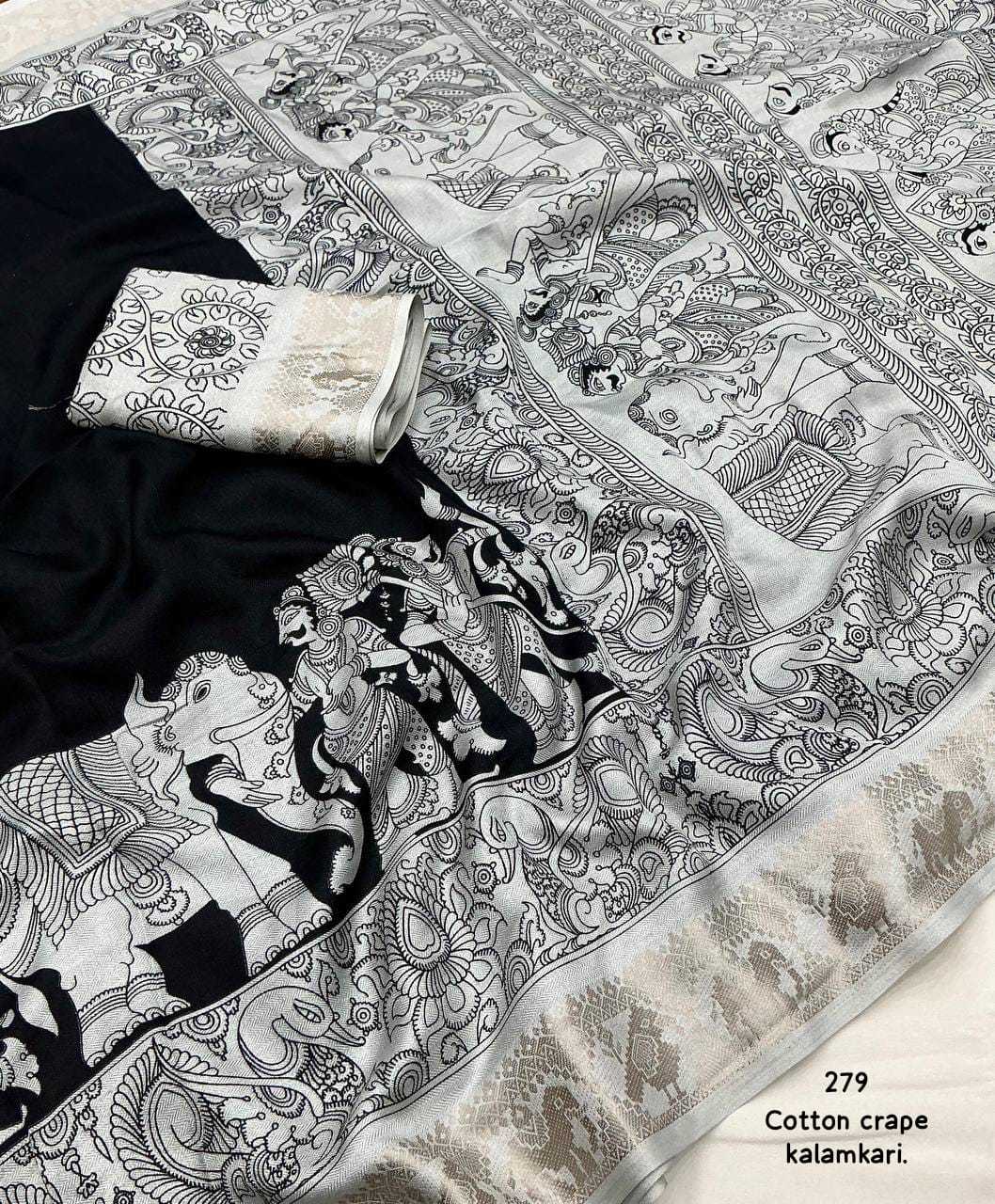 pr kc 279 cotton kalamkari black edition pashmina winter special saree 