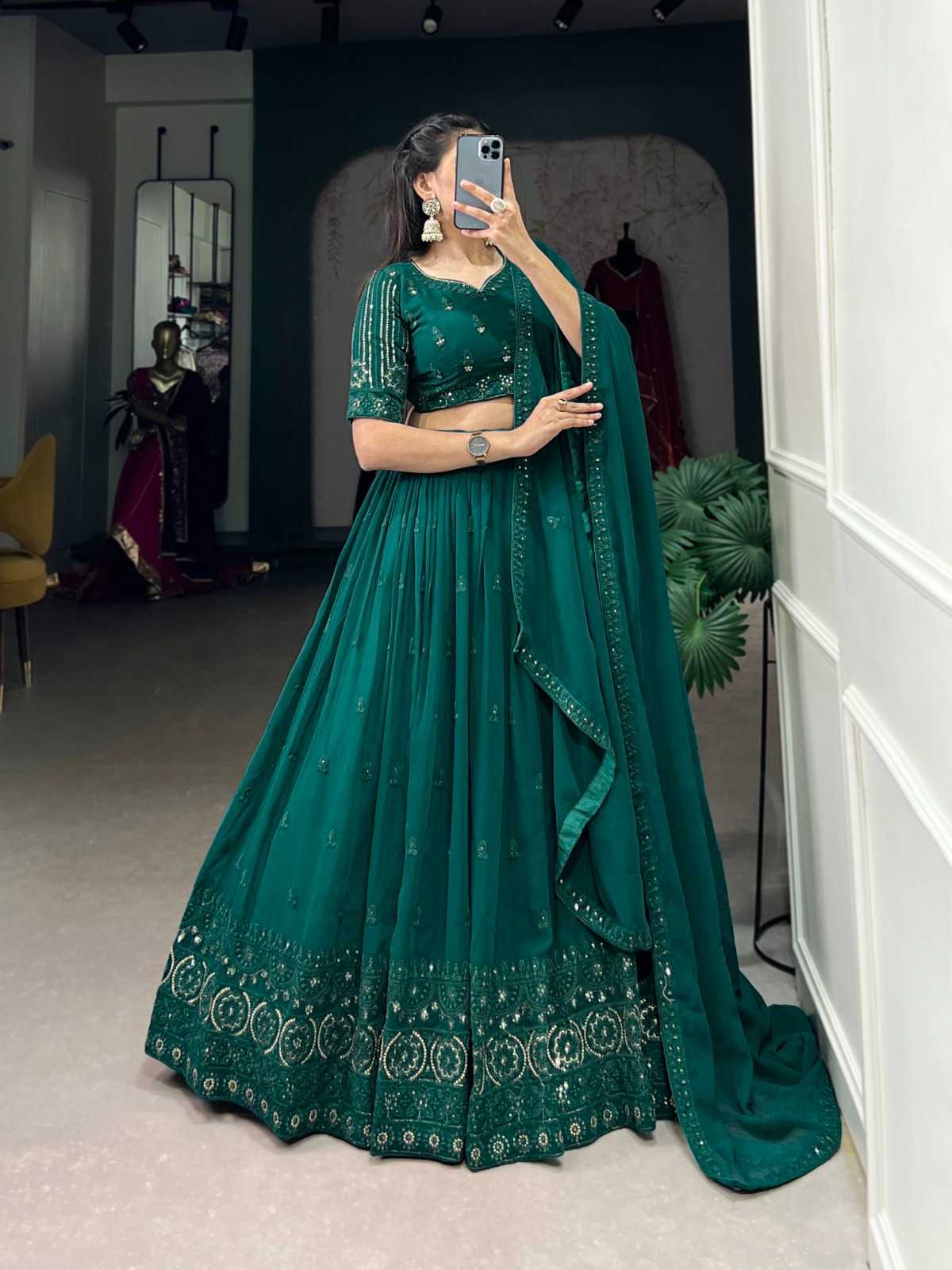 pr lnb1408 georgette embroidery work stylish stitch lehenga unstitch choli