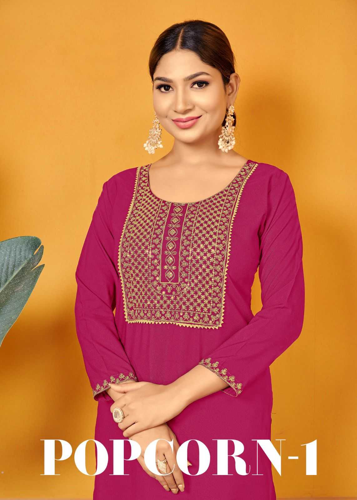 pr popcorn vol 1 malai rayon amazing work full stitch plus size kurtis 