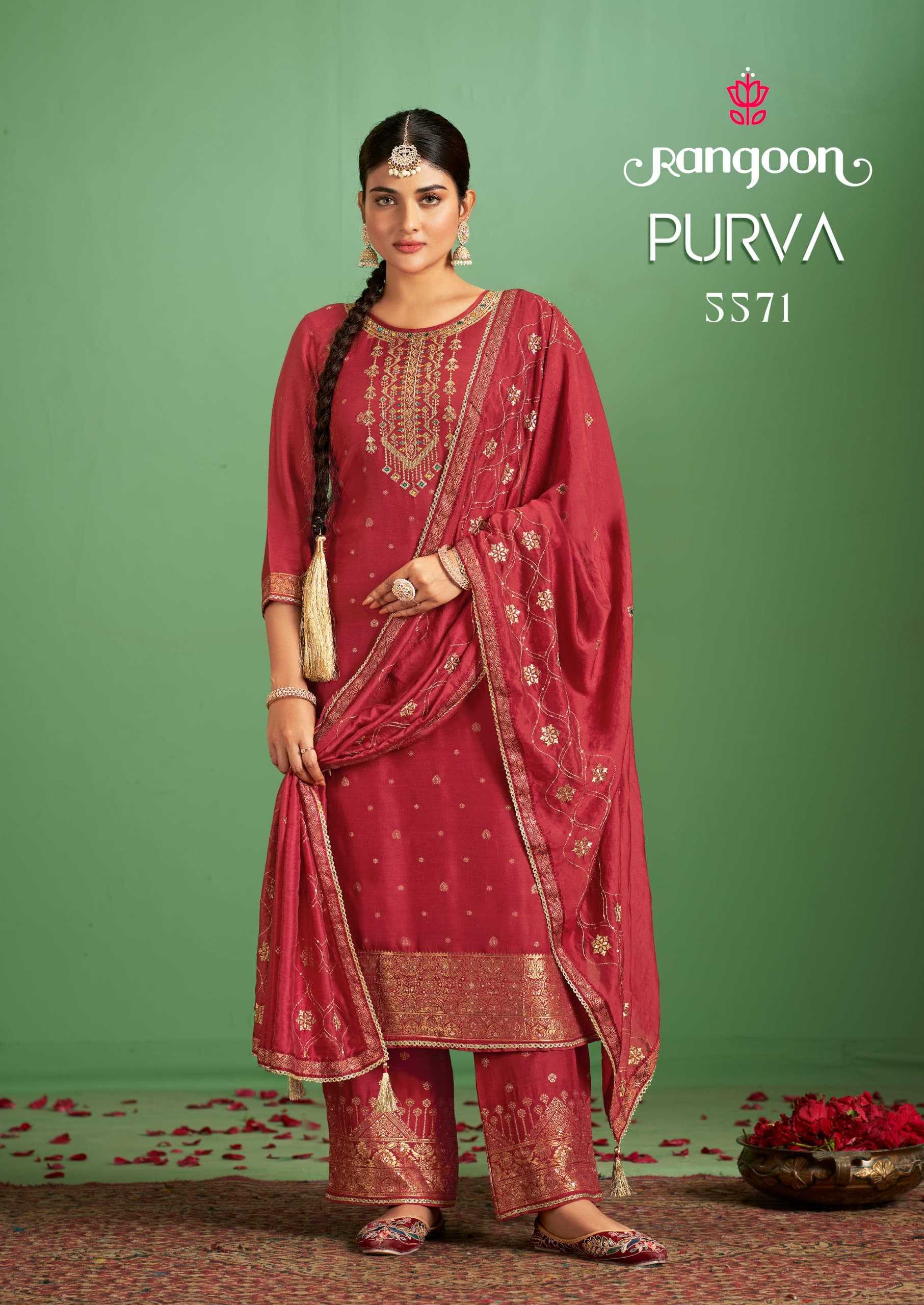 purva by rangoon muslin jacquard elegance full stitch 3pcs dress