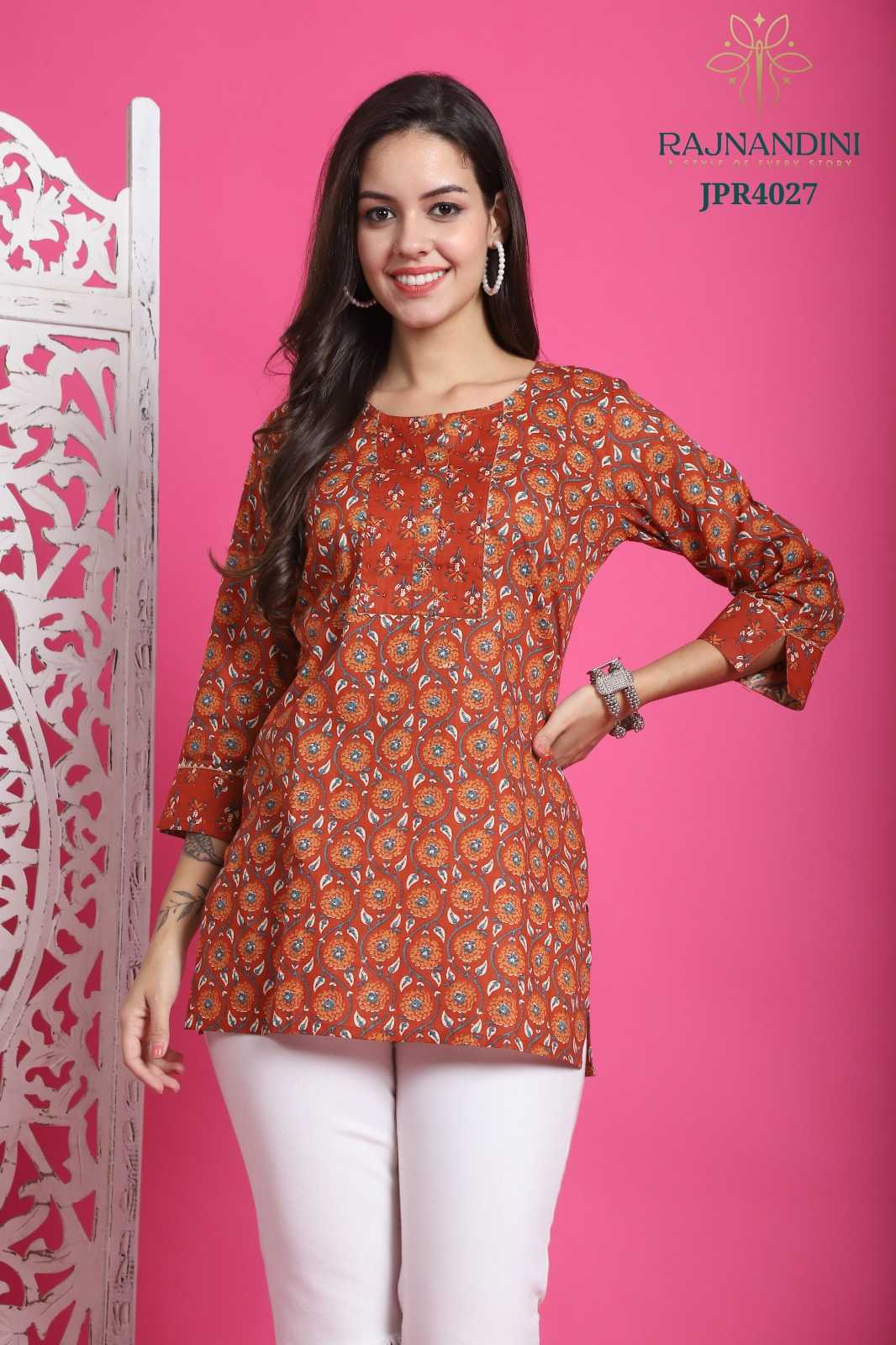 rajnandini zoori cambric full stitch cotton stylish look girls short top 