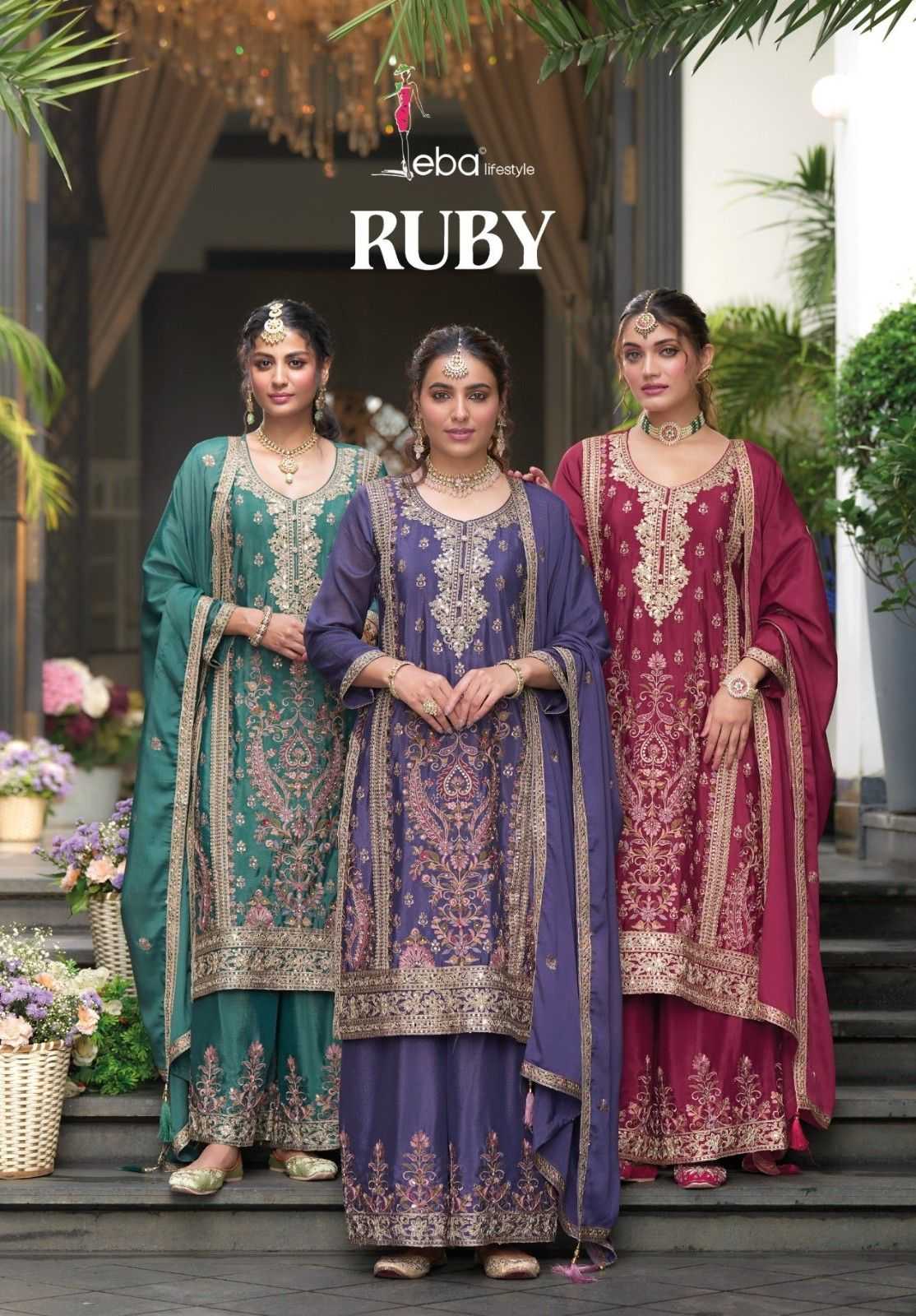 ruby by eba lifestyle chinon readymade party wear ladies suit 