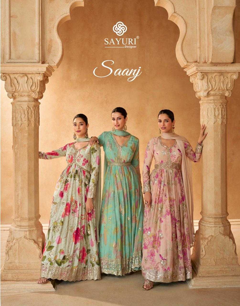 saanj by sayuri designer exclusive chinon silk readymade gown set exports 