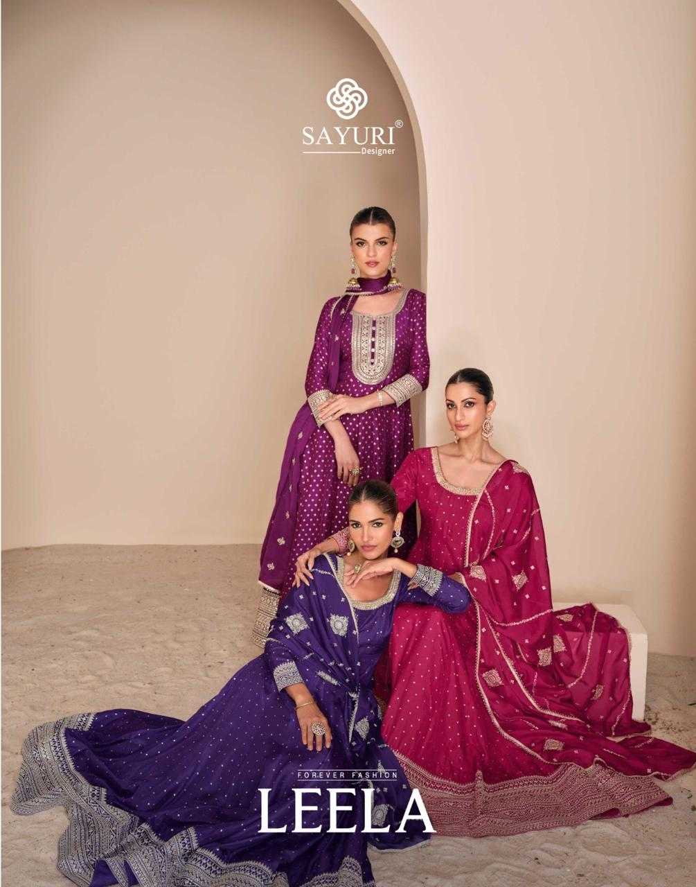 sayuri designer leela viscose jacquard silk readymade party wear gown set 