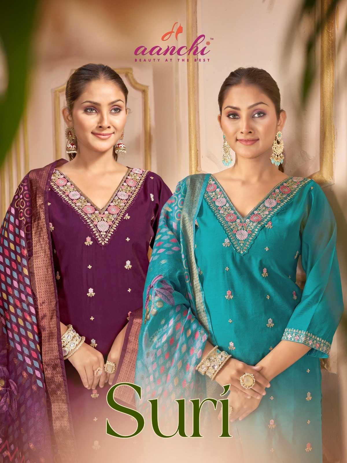 suri by aanchi readymade roman silk attractive look 3pcs dress