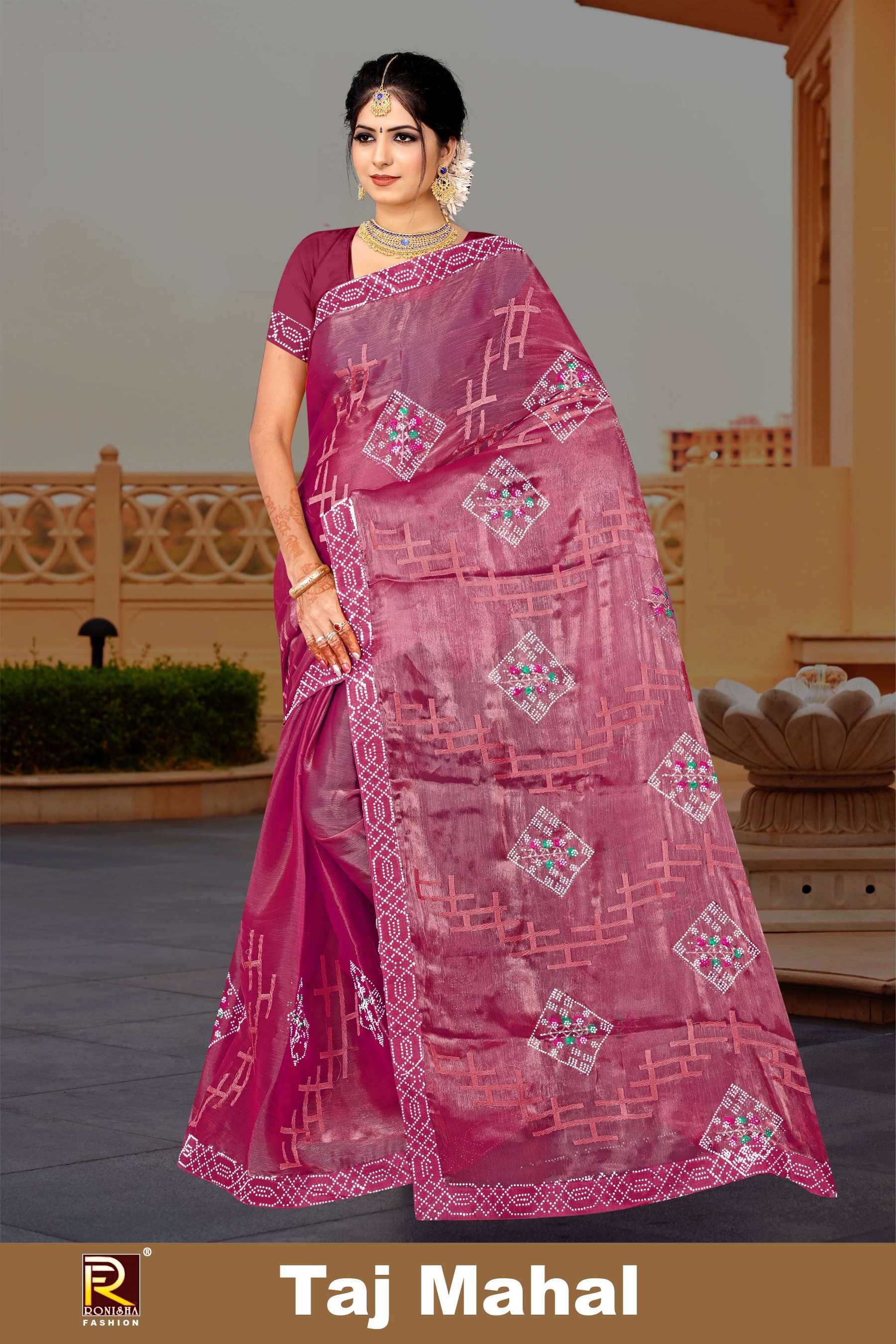 TAJ MAHAL  BY RANJNA SAREE  JIMI CHOO FABRICS SIROSKI DIAMOND WORK  & EMBROIDERY WORK FANCY SUPER HIT COLLECTION SAREES