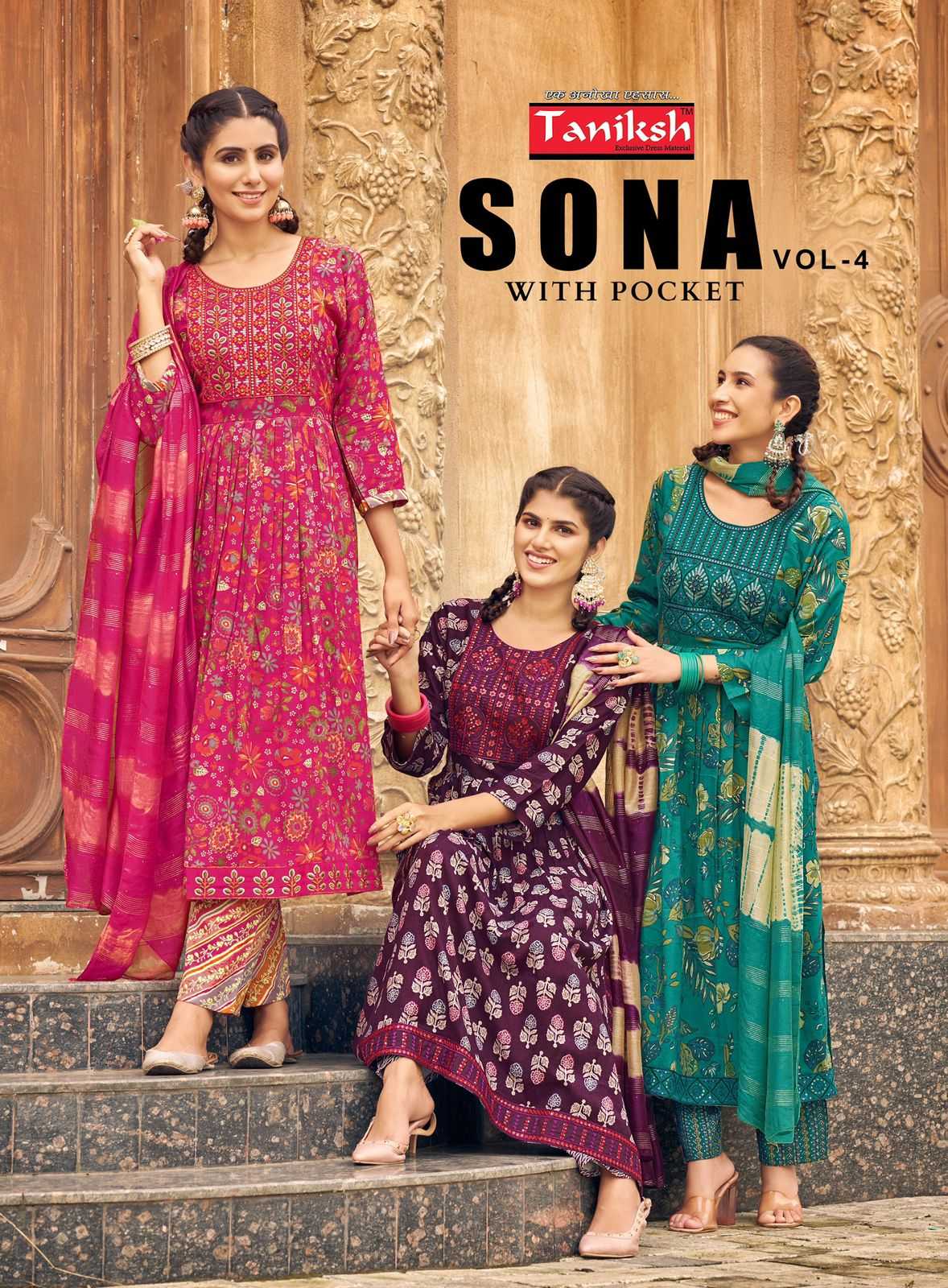 taniksh sona vol 4 readymade capsule rayon print casual nayra suit 