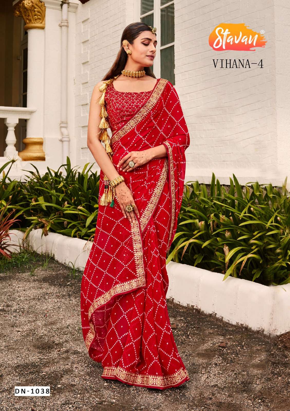 vihana hits by stavan georgette beautiful bandhni print saree supplier 