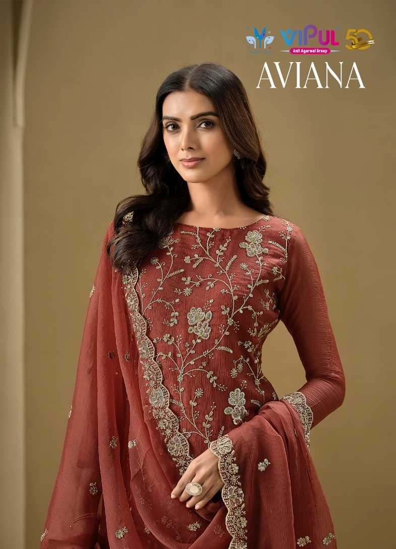 aviana by vipul fashion jarkan work organza chiffon trendy suits