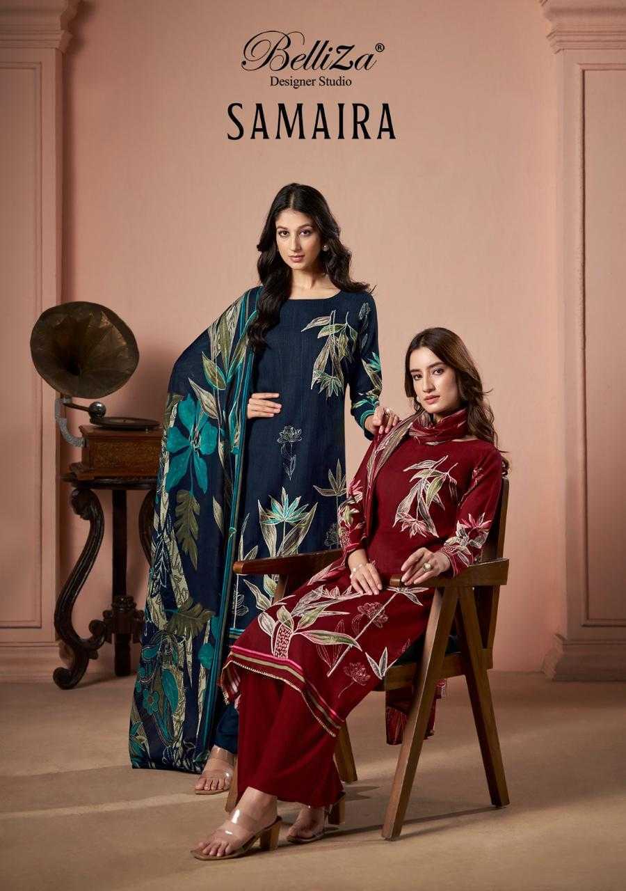 belliza designer samaira unique viscose rayon print plus size readymade suits