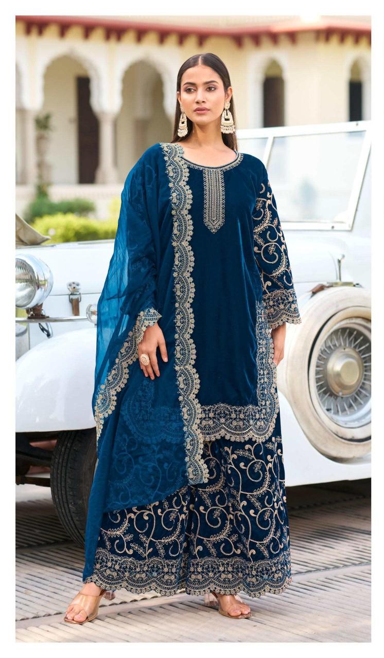 deepsy suits d 604 embroidery work winter velvet readymade suits with plazzo