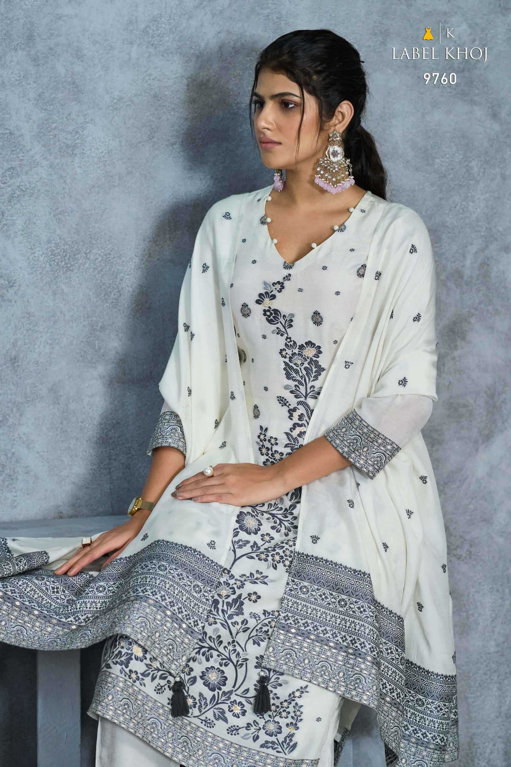 ivory 9760-9761 by label khoj muslin jacquard readymade ladies suits