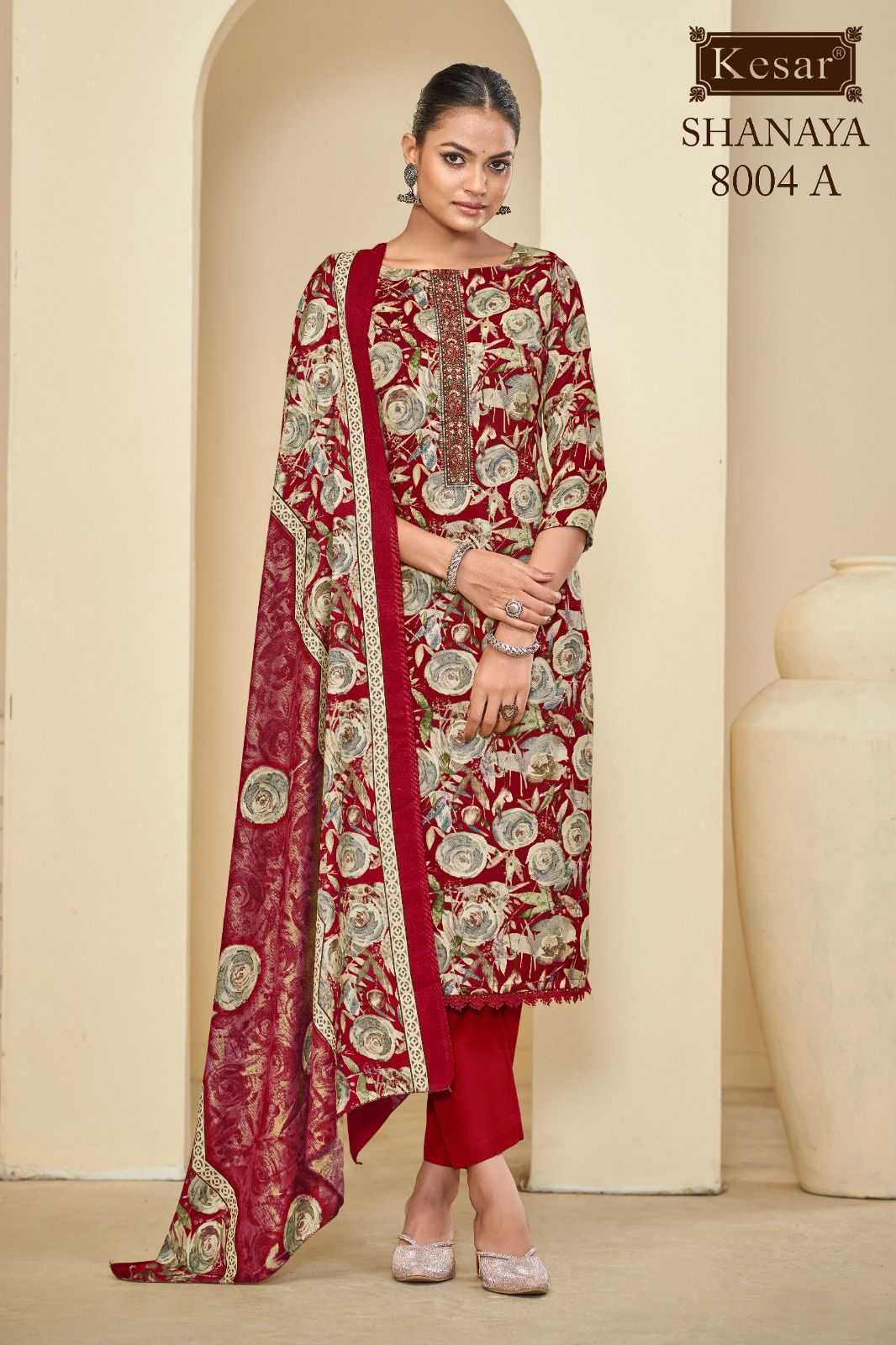 kesar karachi shanaya pashmina print winter special 4 colour matching suits