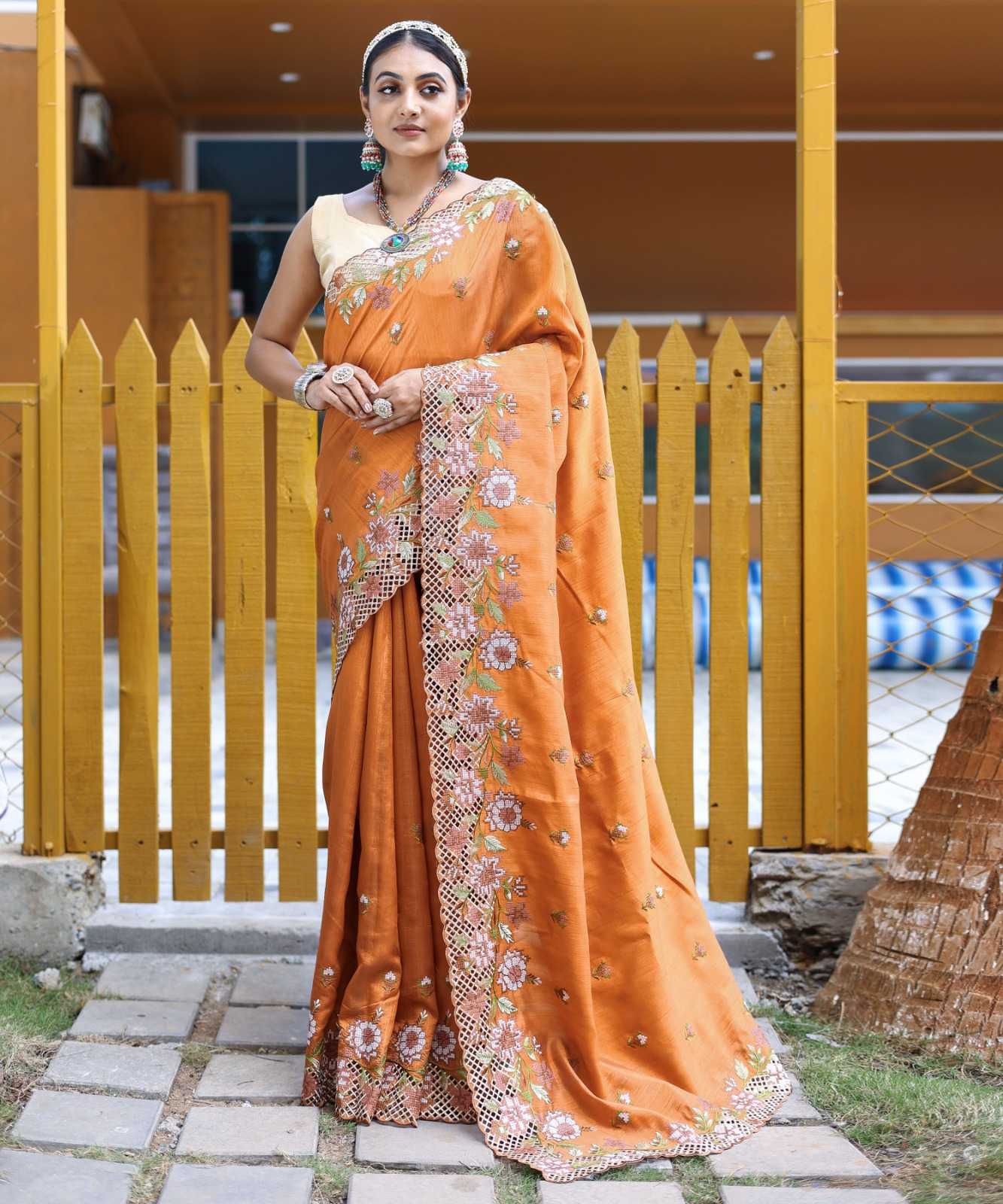 pr kc 3046 beautiful embroidery work stylish silk saree