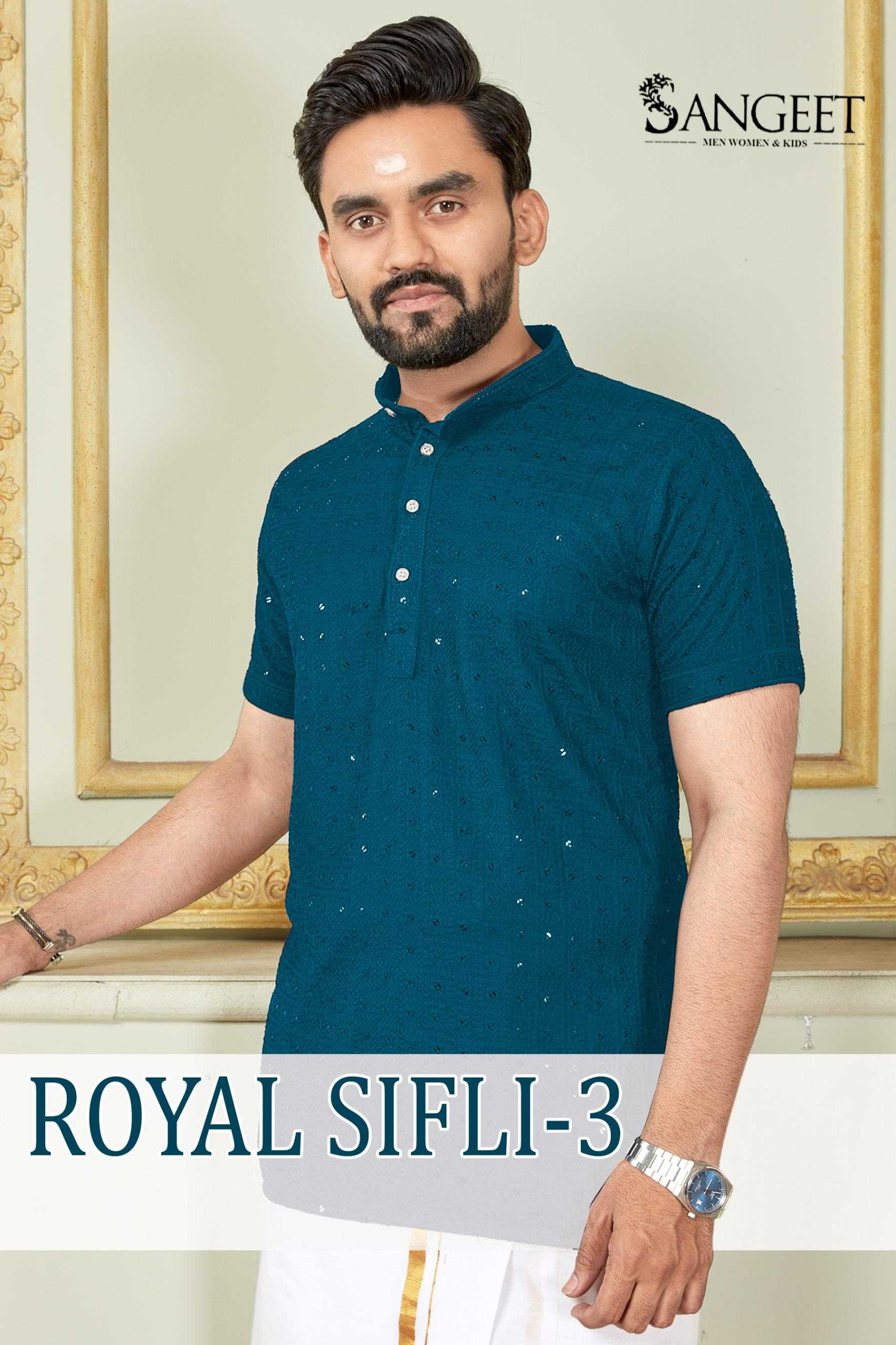 pr royal sifli vol 3 sequence work rayon trendy readymade mens kurta