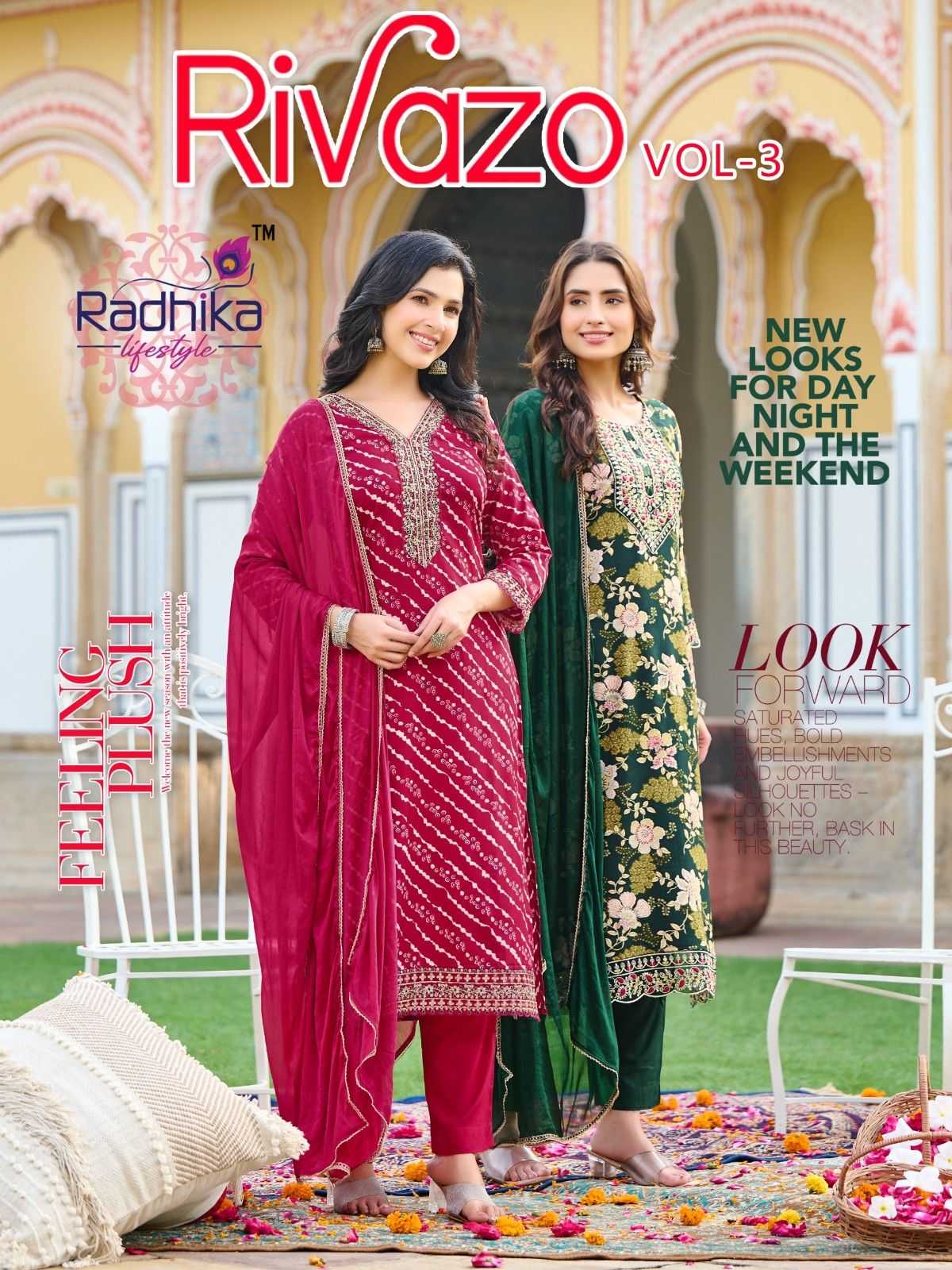 radhika life style rivazo vol 3 rayon classic look full stitch big size salwar suit 