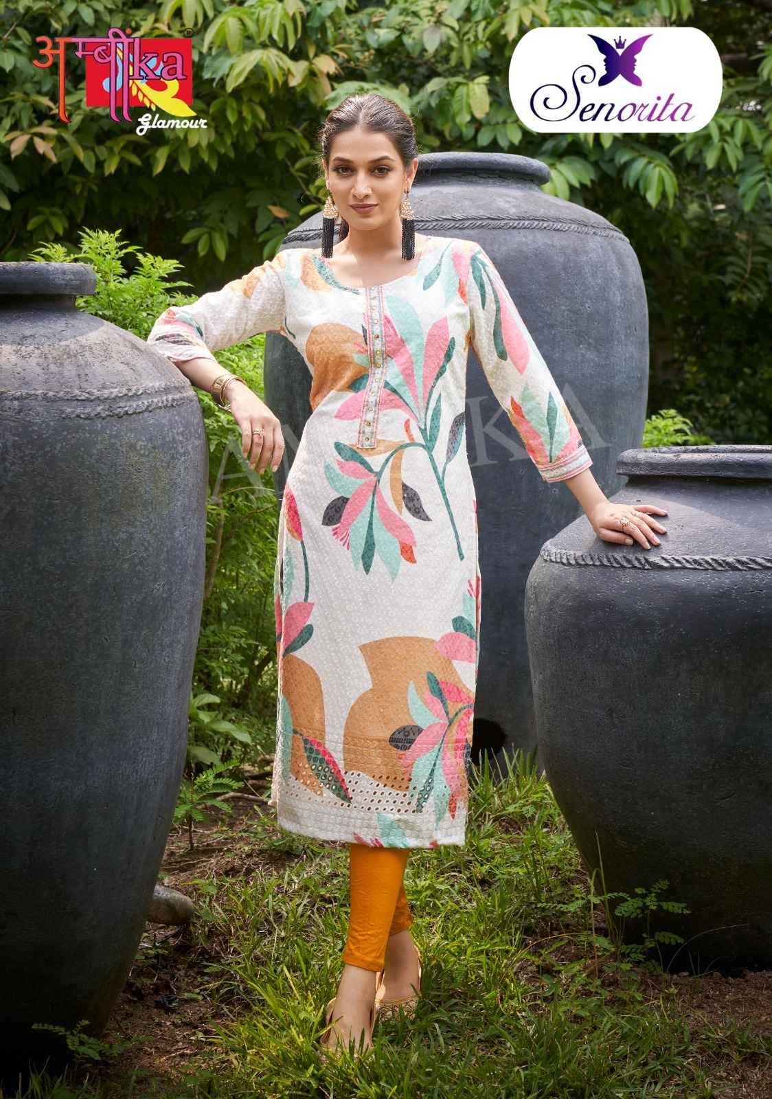 senorita ambika kurtis straight cut combo set readymade cotton kurti