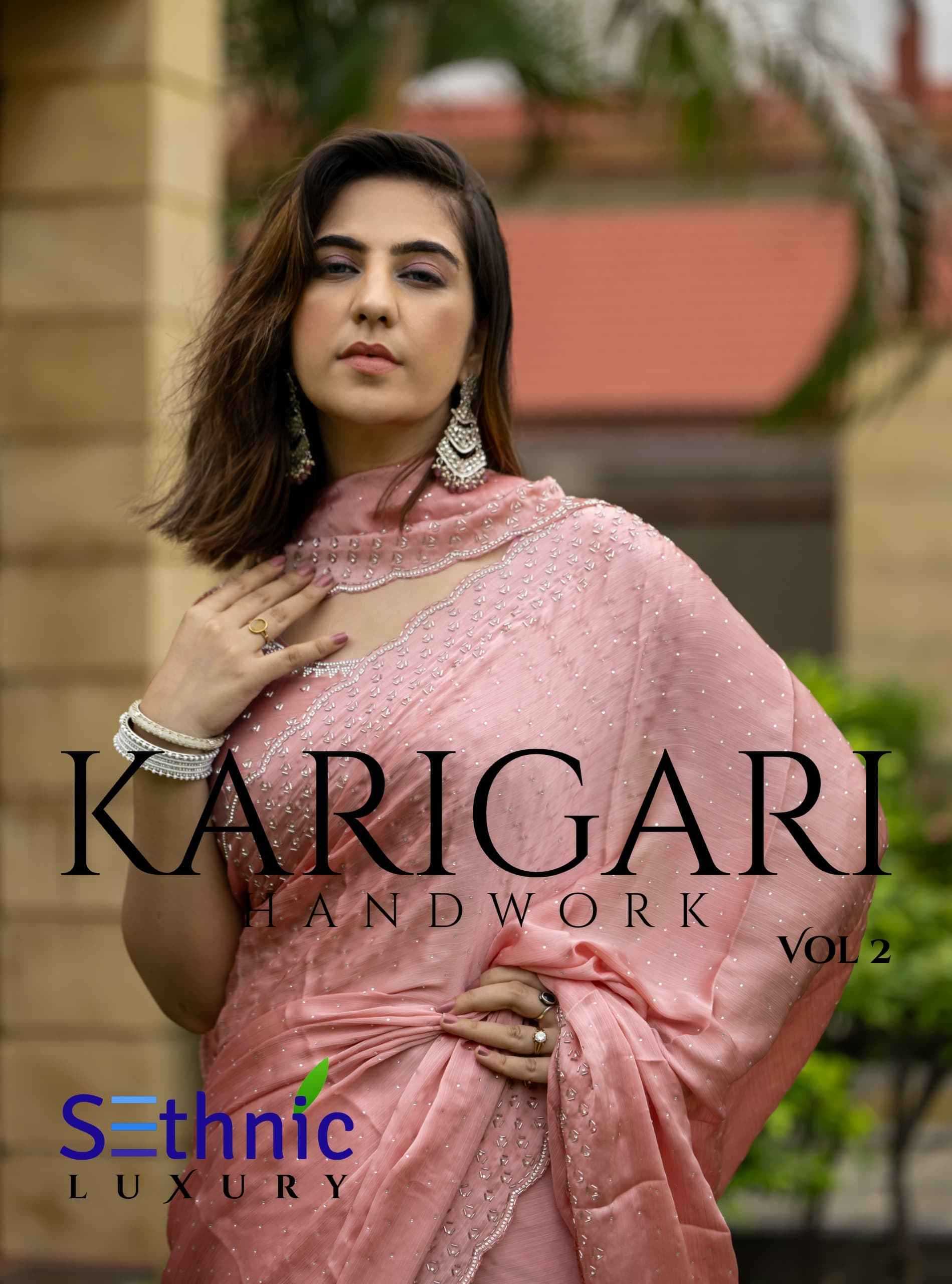 sethnic lifestyle karigari vol 2 satin chiffon party wear beautiful saree