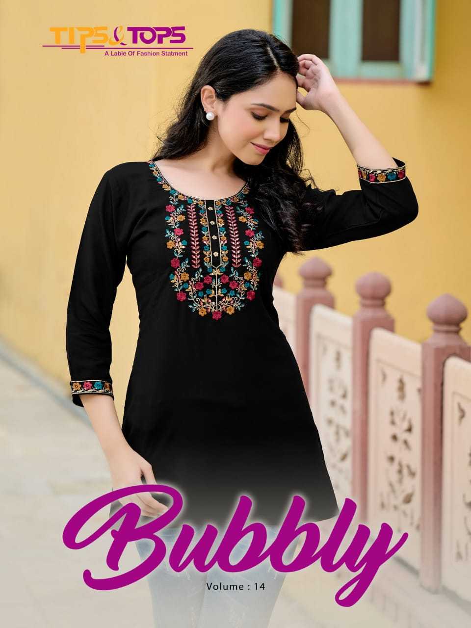 tips & tops bubbly vol 14 embroidery rayon readymade short top for girls