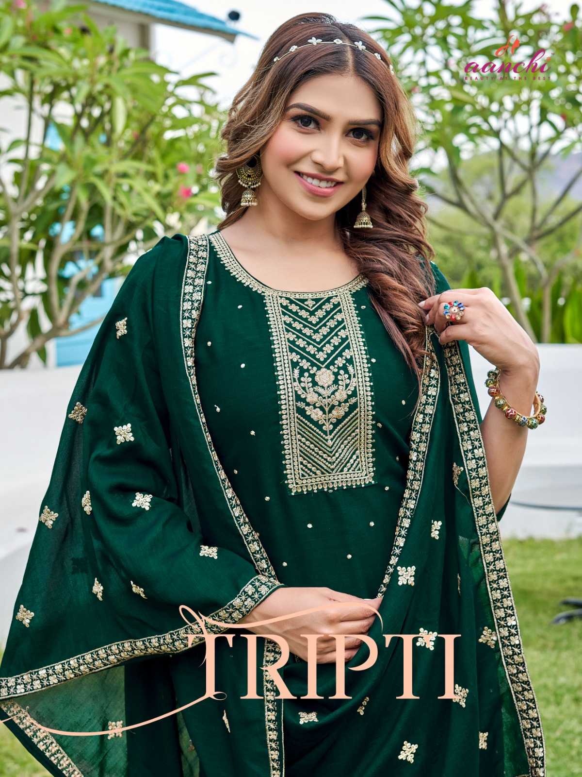 tripti by aanchi embroidery work vichitra readymade 3pcs suits