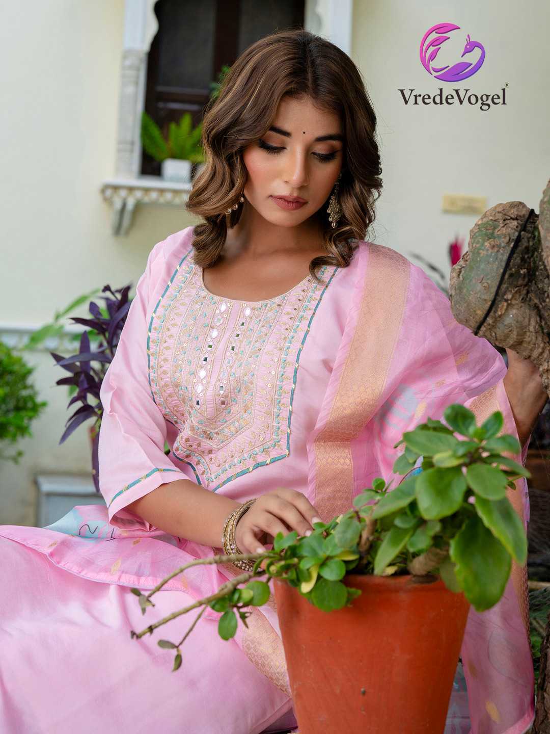 vredevogel veera embroidery work roman silk readymade 3pcs suits