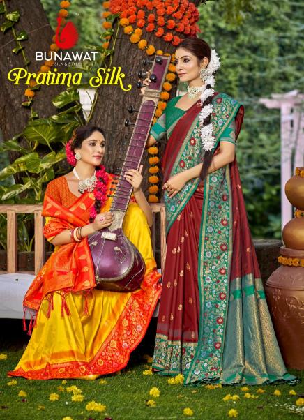 bunawat pratima silk wedding festival wear silk fabric saree collection