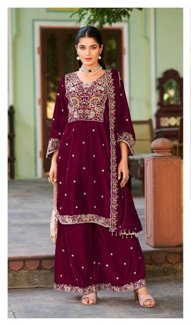 deepsy suits 631 embroidery work winter special velvet readymade suits with plazzo