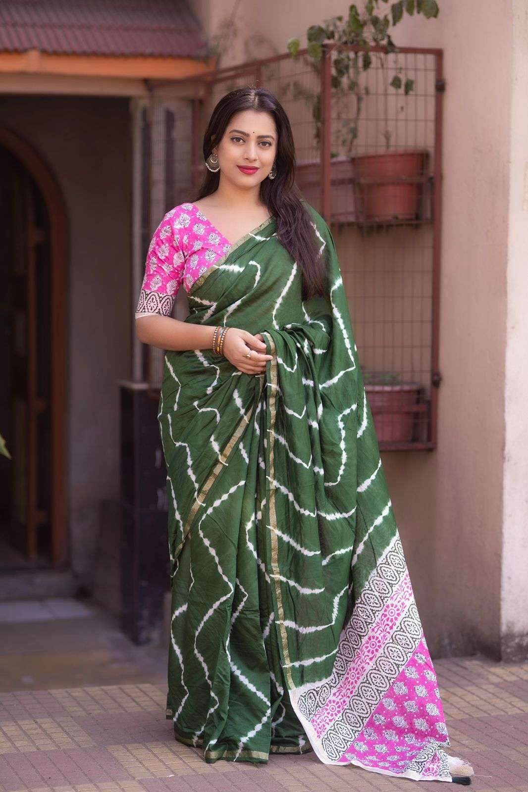 pr kc 235 leheriya ajrakh pure chanderi stylish saree