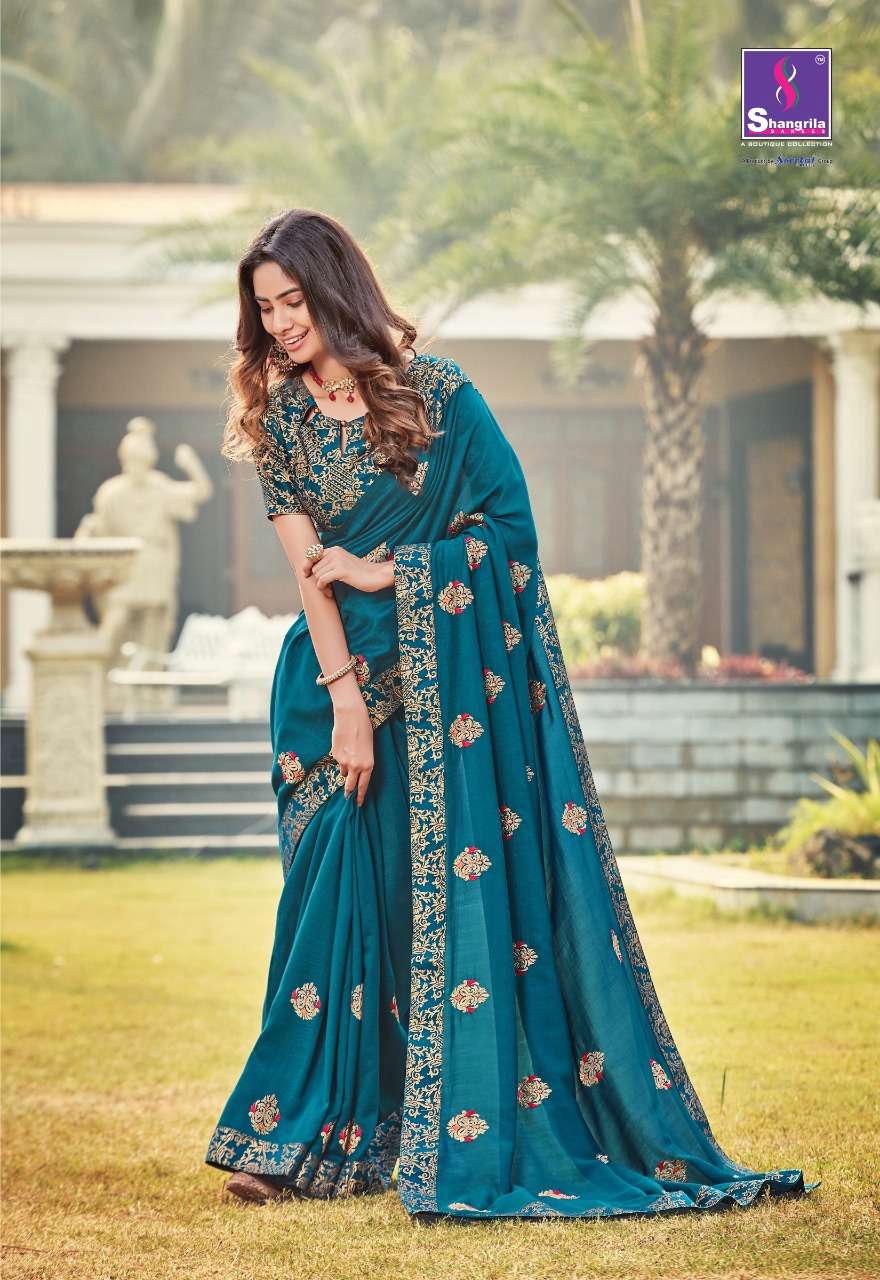 Shangrila Delight Silk Designer Saree With Meena Work Embroidery Concept