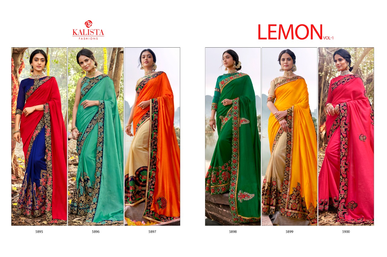 Kalista Launch Lemon Vichitra Silk Embroidery Fancy Saree